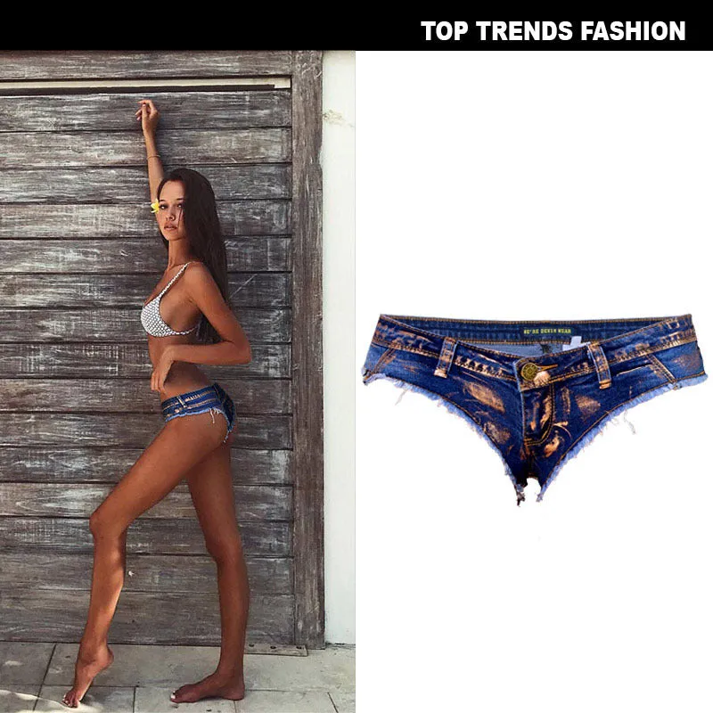 Low Rise Waist Elasticity Thong Jean Shorts Mini Denim Shorts