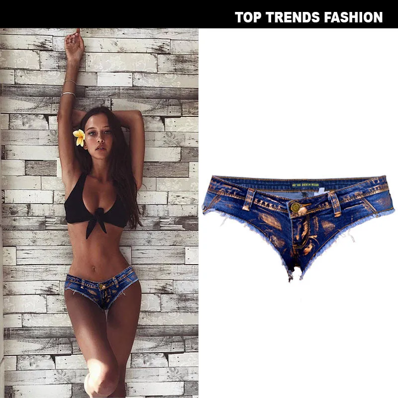 Low Rise Waist Elasticity Thong Jean Shorts Mini Denim Shorts