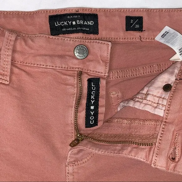 Lucky Brand Ava Jean Denim Bermuda Shorts Pink Fringe Hem High Waist 2