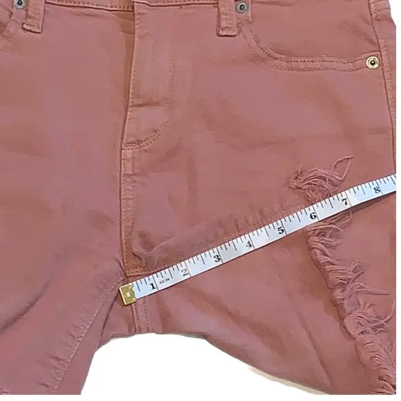 Lucky Brand Ava Jean Denim Bermuda Shorts Pink Fringe Hem High Waist 2