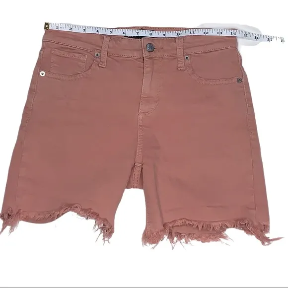 Lucky Brand Ava Jean Denim Bermuda Shorts Pink Fringe Hem High Waist 2