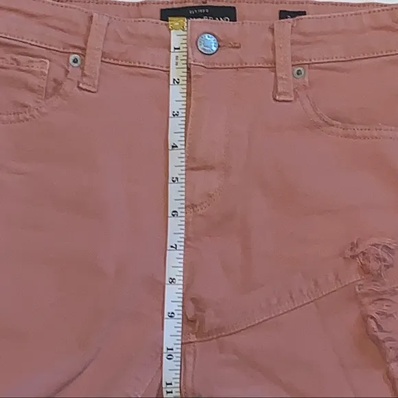 Lucky Brand Ava Jean Denim Bermuda Shorts Pink Fringe Hem High Waist 2