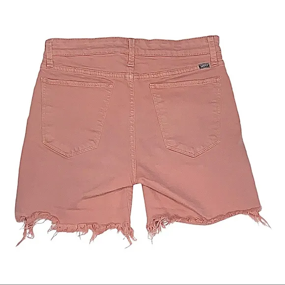 Lucky Brand Ava Jean Denim Bermuda Shorts Pink Fringe Hem High Waist 2