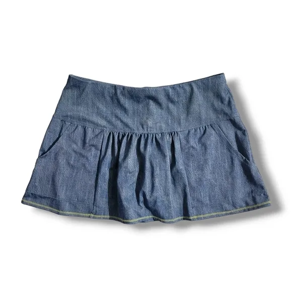 LUCKY IN LOVE Denim Print Skirt XS Tennis Gym Run Skort Golf Pickleball Skort