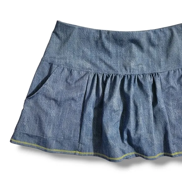LUCKY IN LOVE Denim Print Skirt XS Tennis Gym Run Skort Golf Pickleball Skort