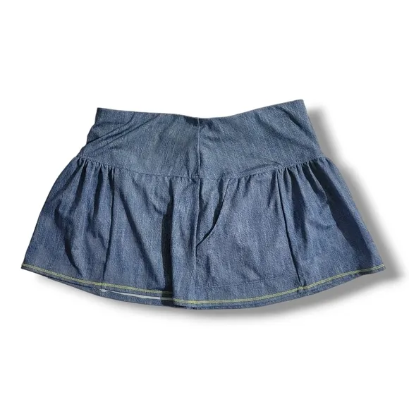 LUCKY IN LOVE Denim Print Skirt XS Tennis Gym Run Skort Golf Pickleball Skort