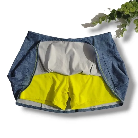 LUCKY IN LOVE Denim Print Skirt XS Tennis Gym Run Skort Golf Pickleball Skort