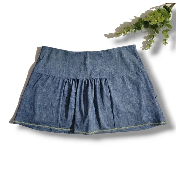 LUCKY IN LOVE Denim Print Skirt XS Tennis Gym Run Skort Golf Pickleball Skort