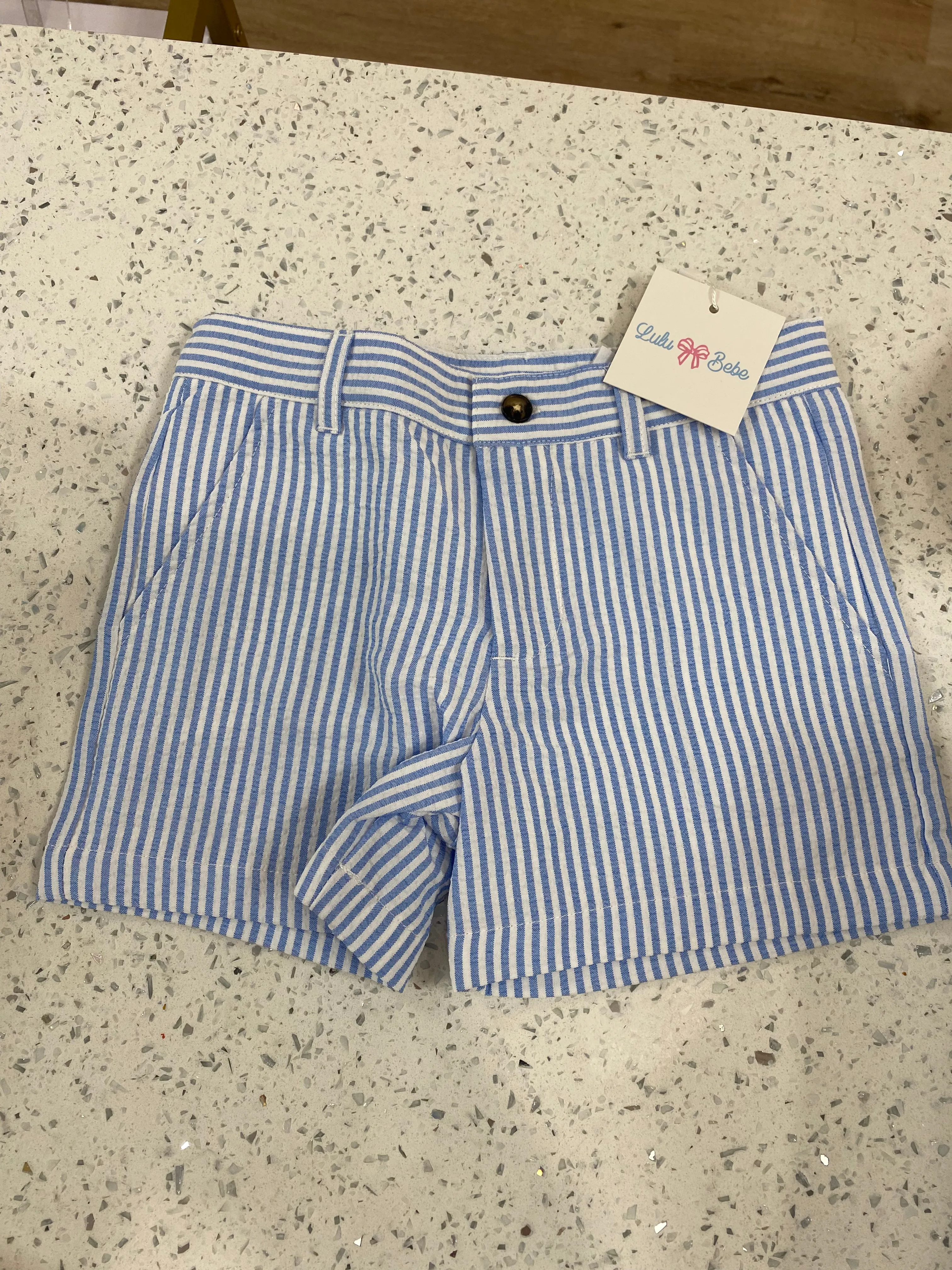 LuLu BeBe: Blue Seersucker Shorts