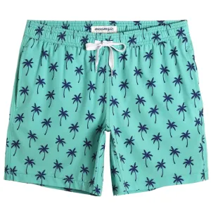 maamgic Mens 7" Stretch Swim Trunks Quick Dry Mesh Lining Swimwear Bathing Suits Palm Tree Green Medium