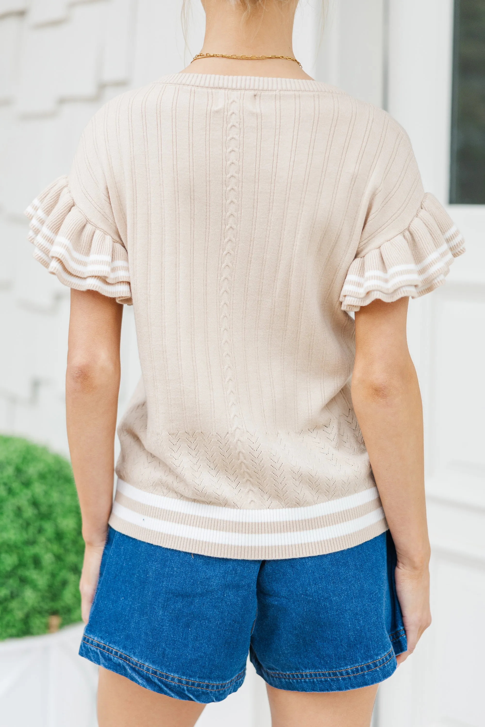 Main Attraction Oatmeal Ruffled Sweater