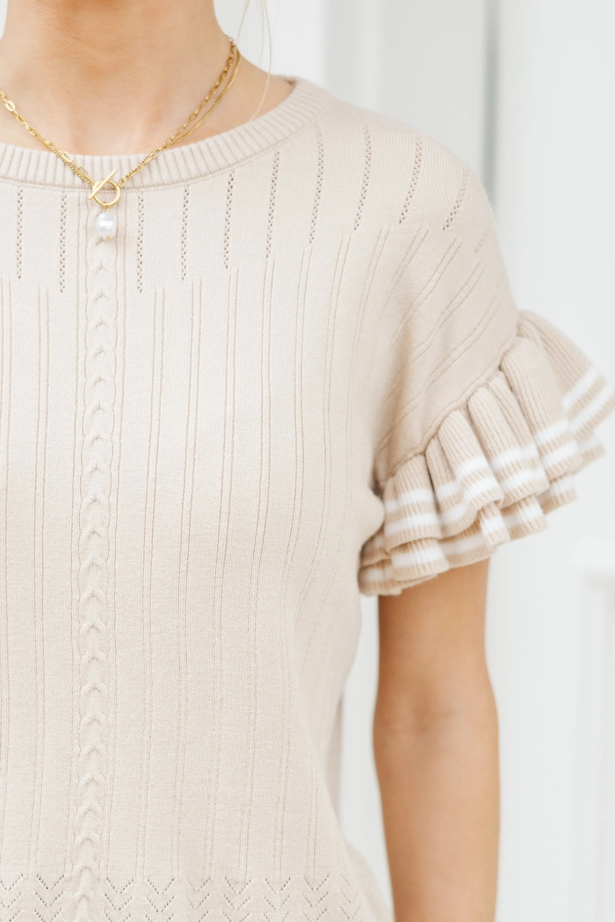 Main Attraction Oatmeal Ruffled Sweater