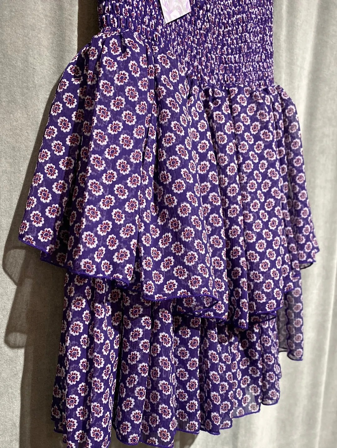 Maje Purple and Pink Elastic Top Ruffle Mini Skirt