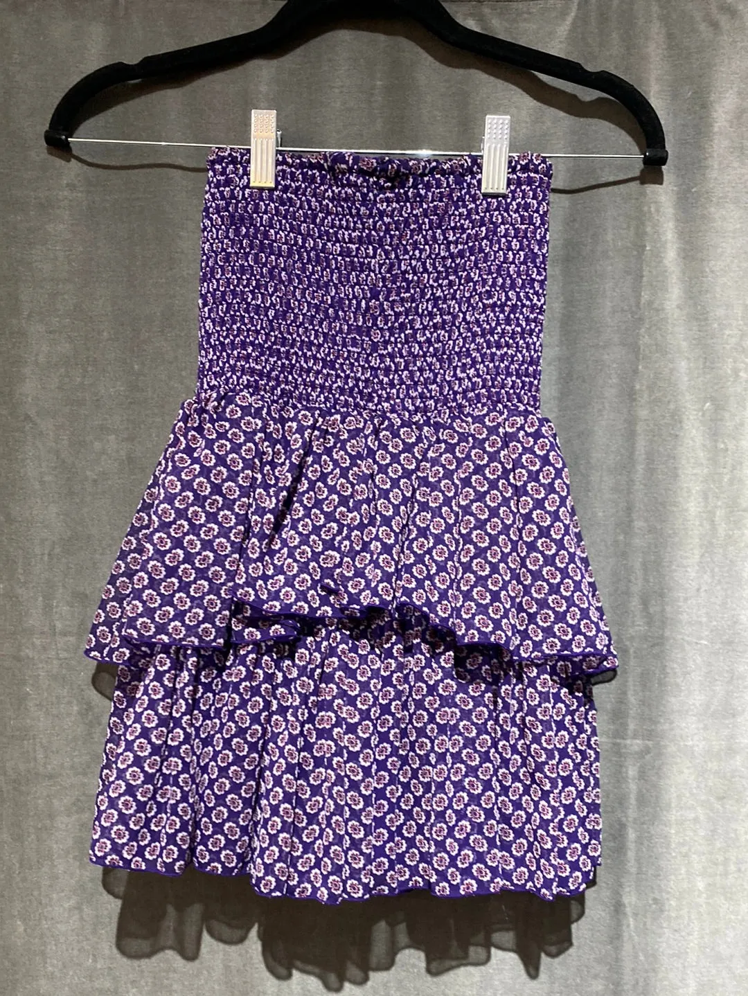 Maje Purple and Pink Elastic Top Ruffle Mini Skirt