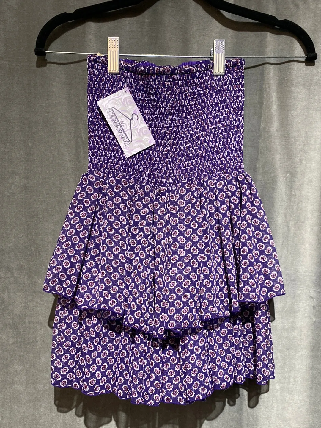 Maje Purple and Pink Elastic Top Ruffle Mini Skirt