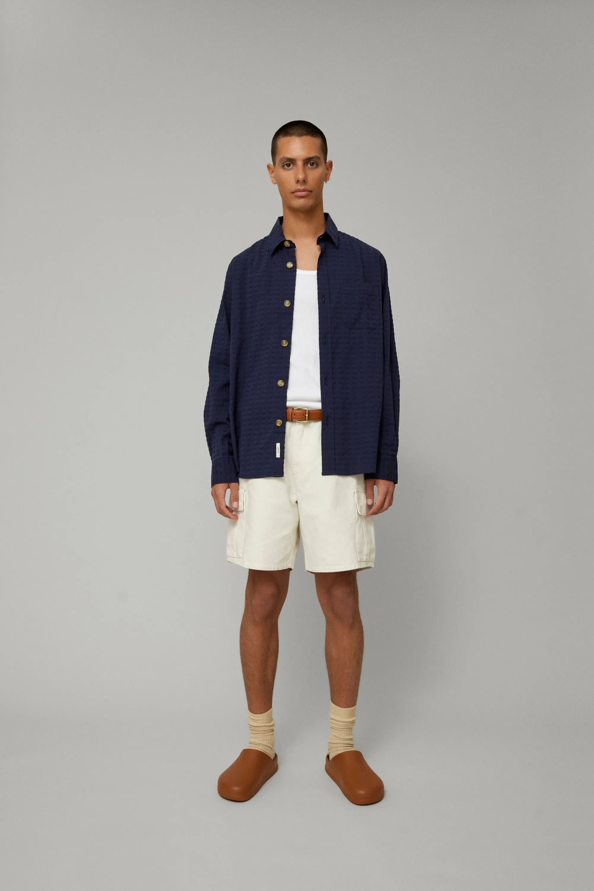 Map Seersucker Shirt | Navy