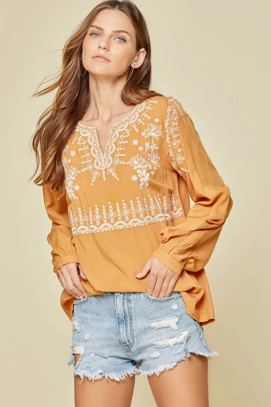 Marigold Embroidered Top