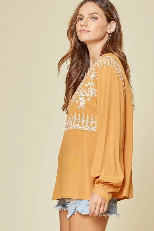 Marigold Embroidered Top