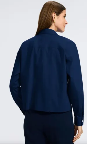 Marina No Iron Stretch Cotton Long Sleeve Shirt - Navy