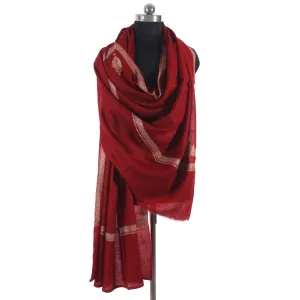 Maroon sozni Embroidered Hashidaar Pashmina Shawl