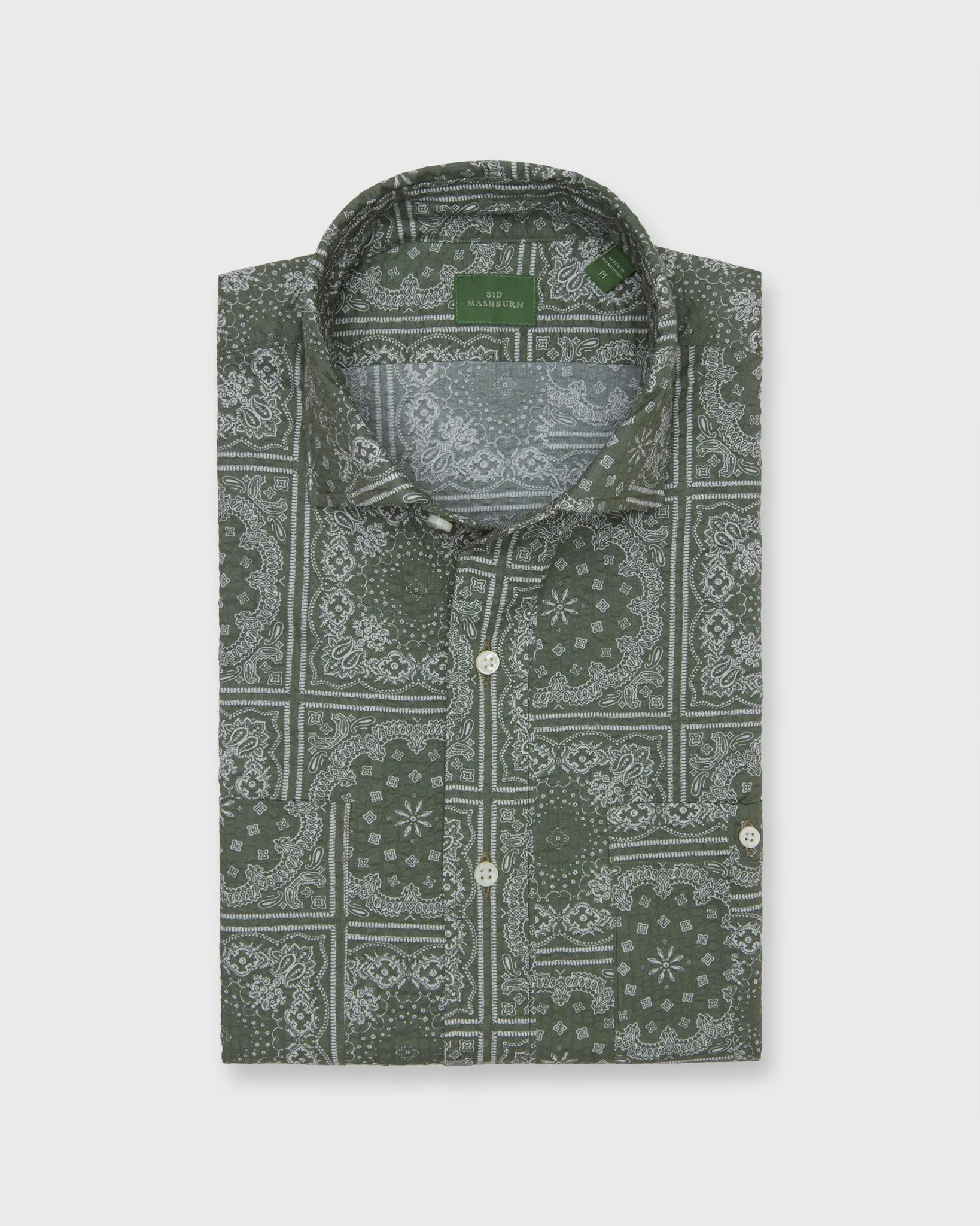 Marquez Shirt in Spring Olive Paisley Seersucker