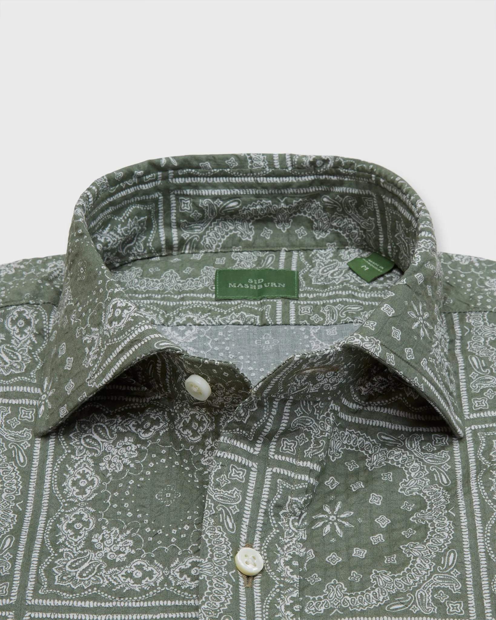 Marquez Shirt in Spring Olive Paisley Seersucker
