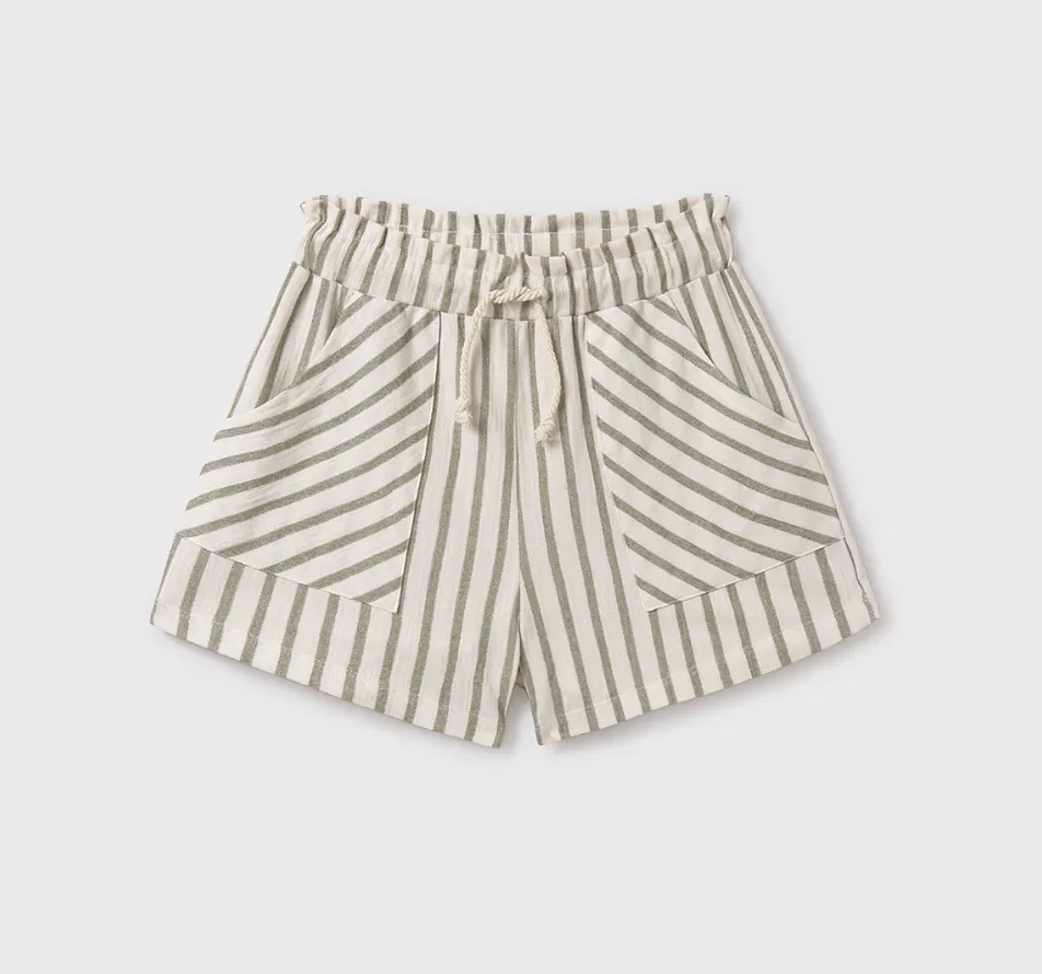 Mayoral Tween Moss Stripe Linen Shorts