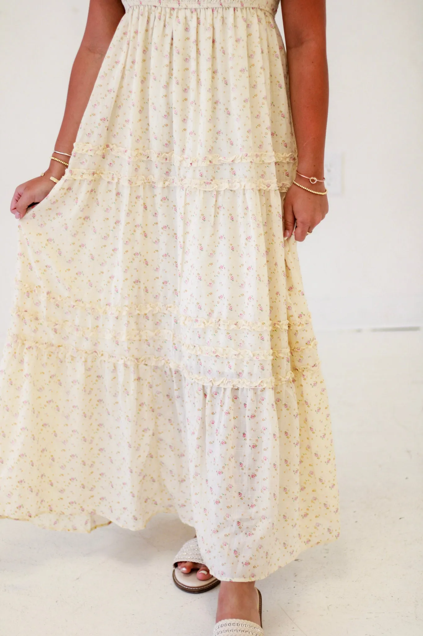 Meadow Magic Floral Print Smocked Maxi Dress in Rose Floral