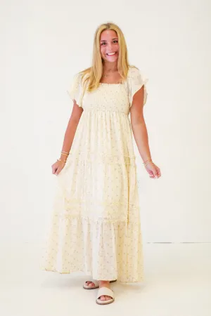Meadow Magic Floral Print Smocked Maxi Dress in Rose Floral