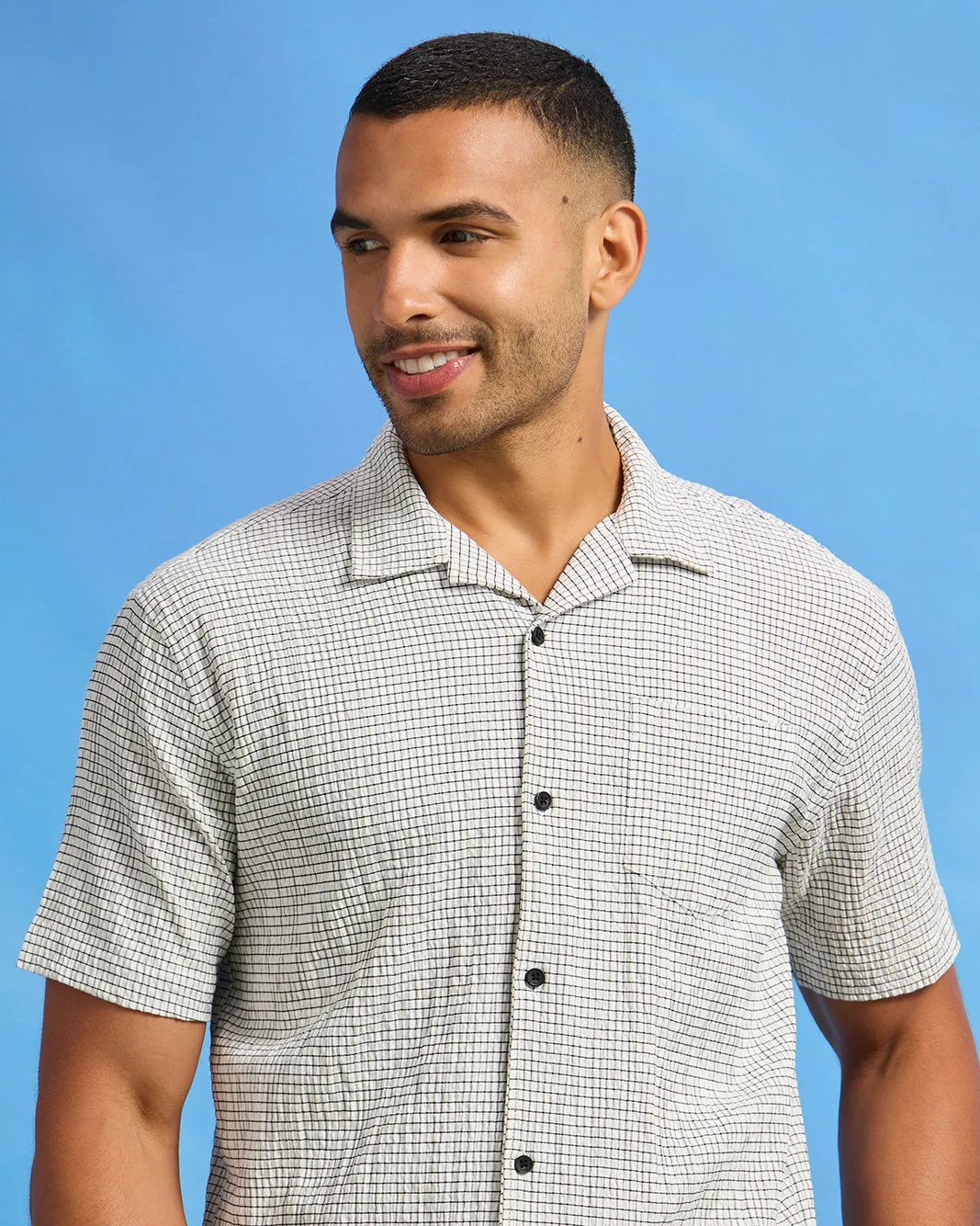 Men White Seersucker Printed Shirt