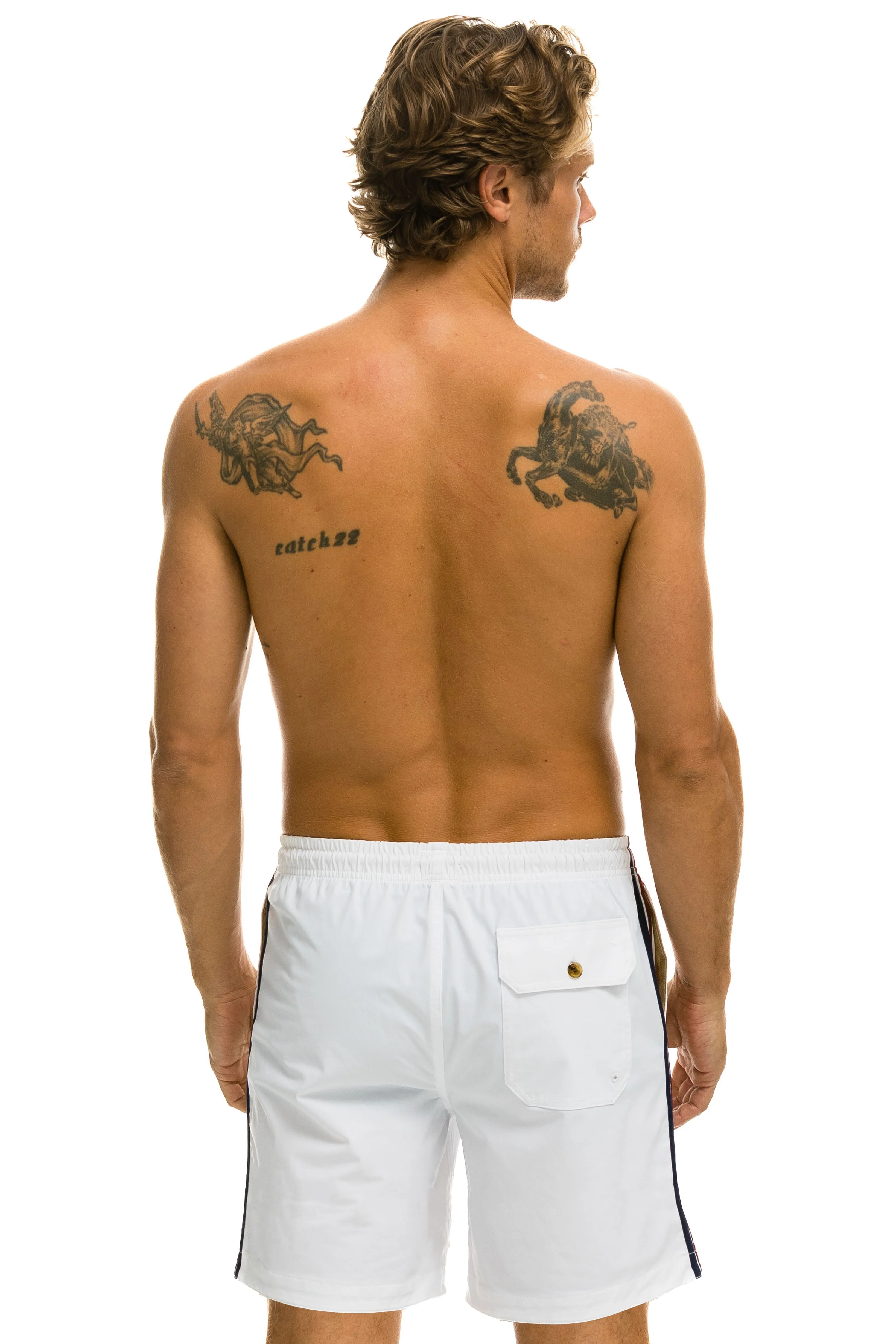 MEN'S 5 STRIPE FLEX SHORTS 7 INCH - WHITE