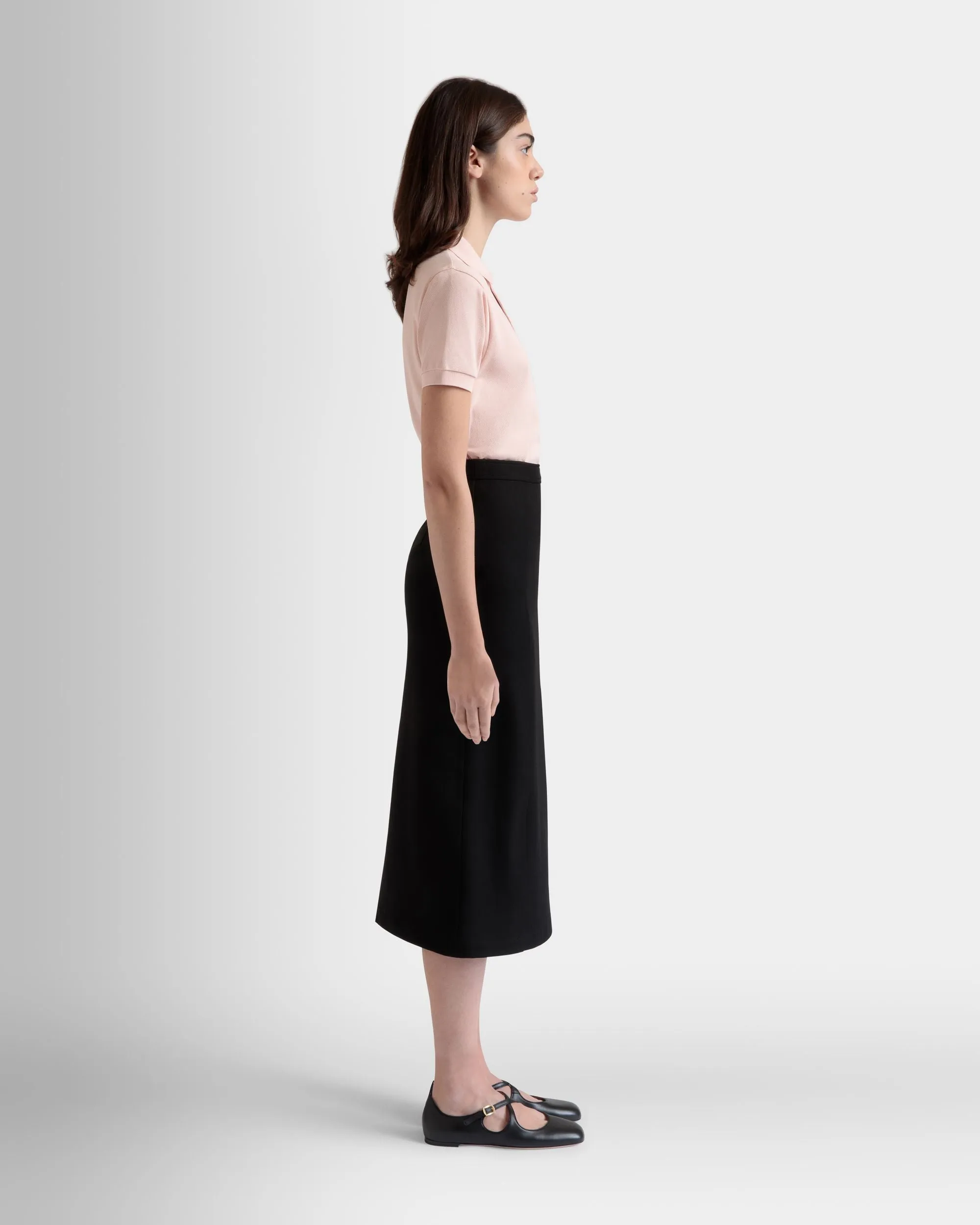 Midi Skirt in Black Nylon Gabardine