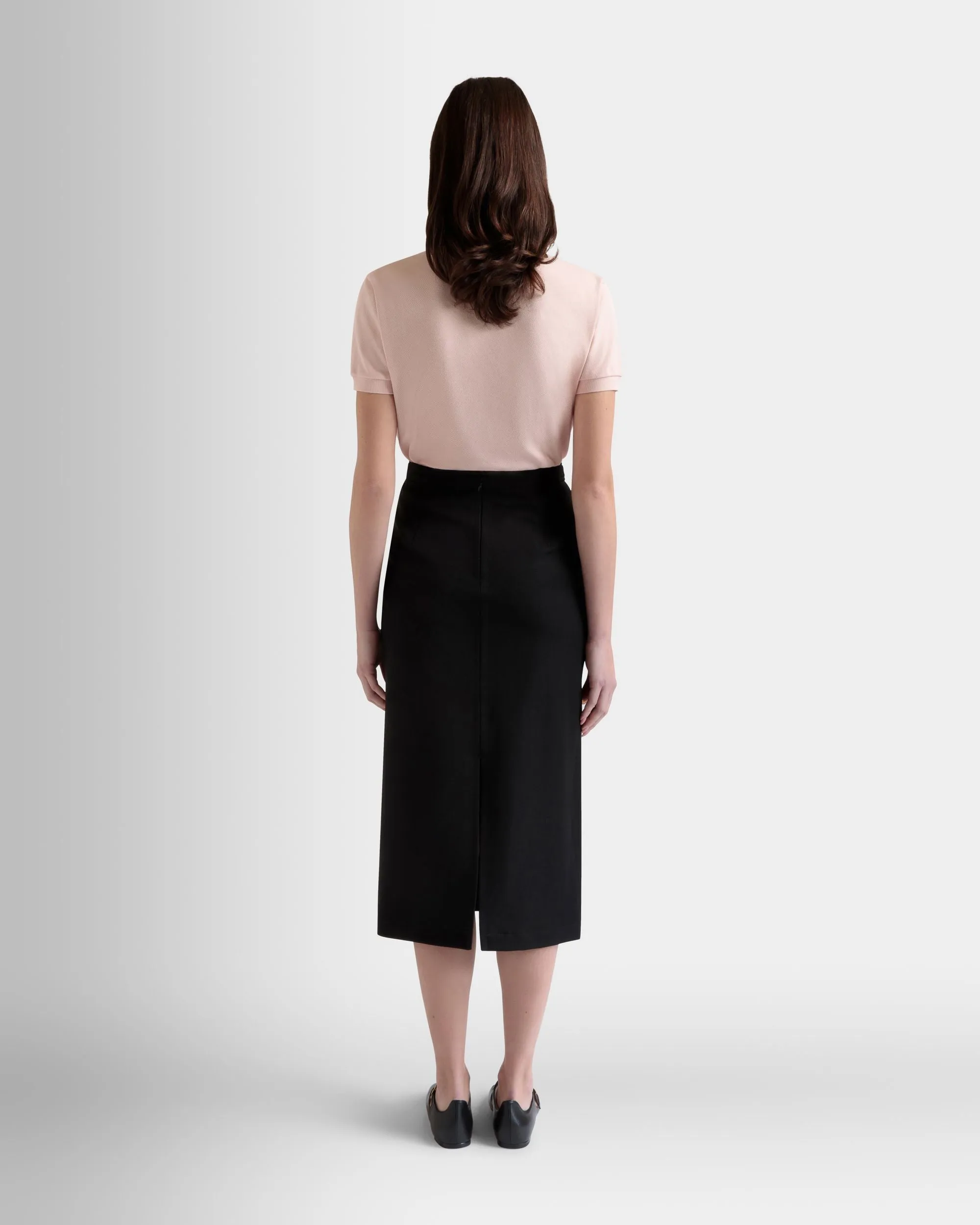 Midi Skirt in Black Nylon Gabardine