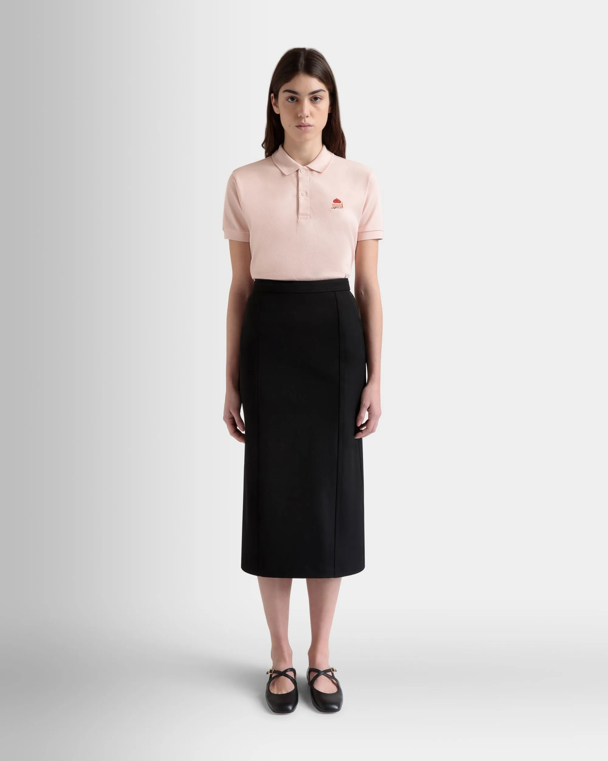 Midi Skirt in Black Nylon Gabardine