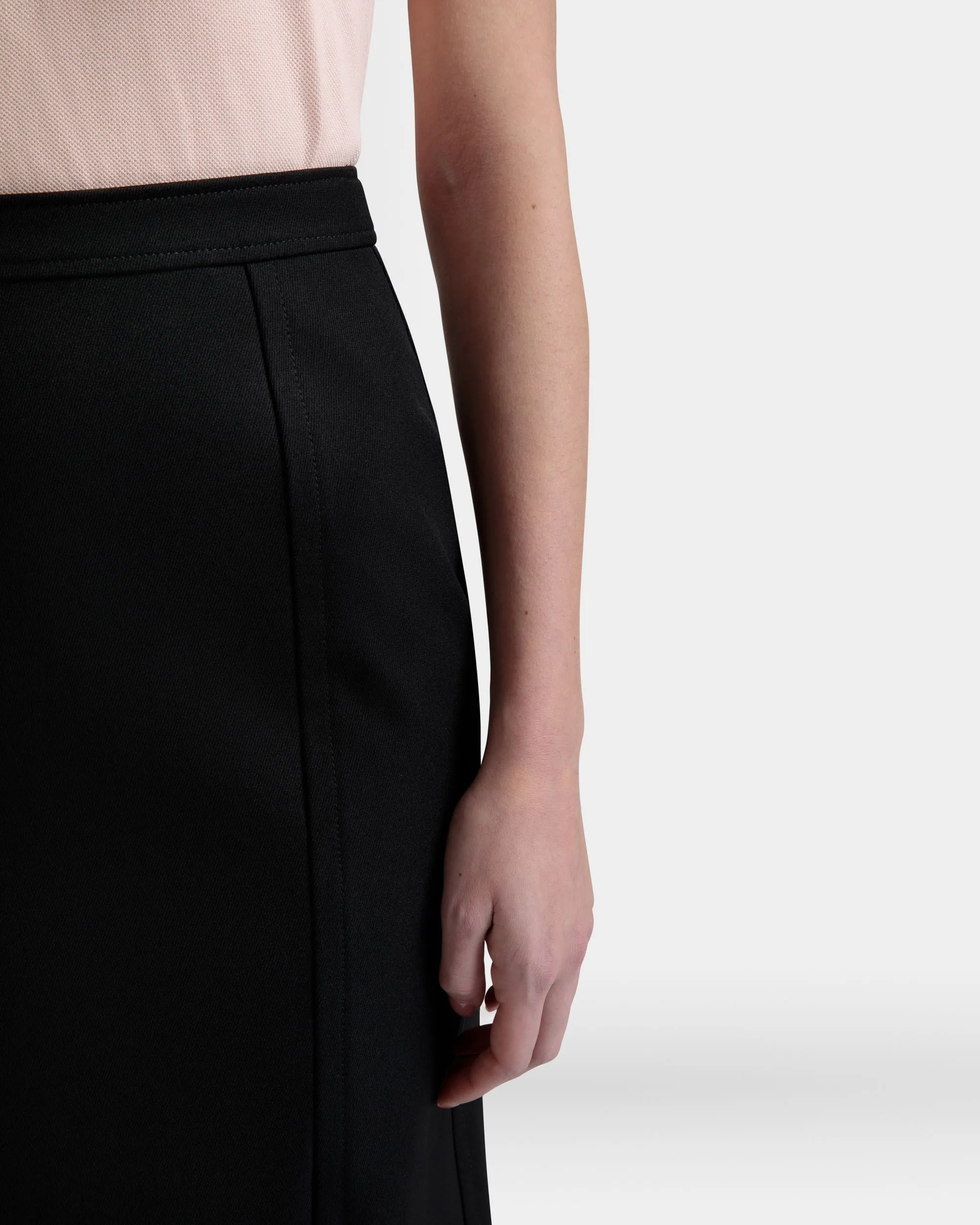 Midi Skirt in Black Nylon Gabardine