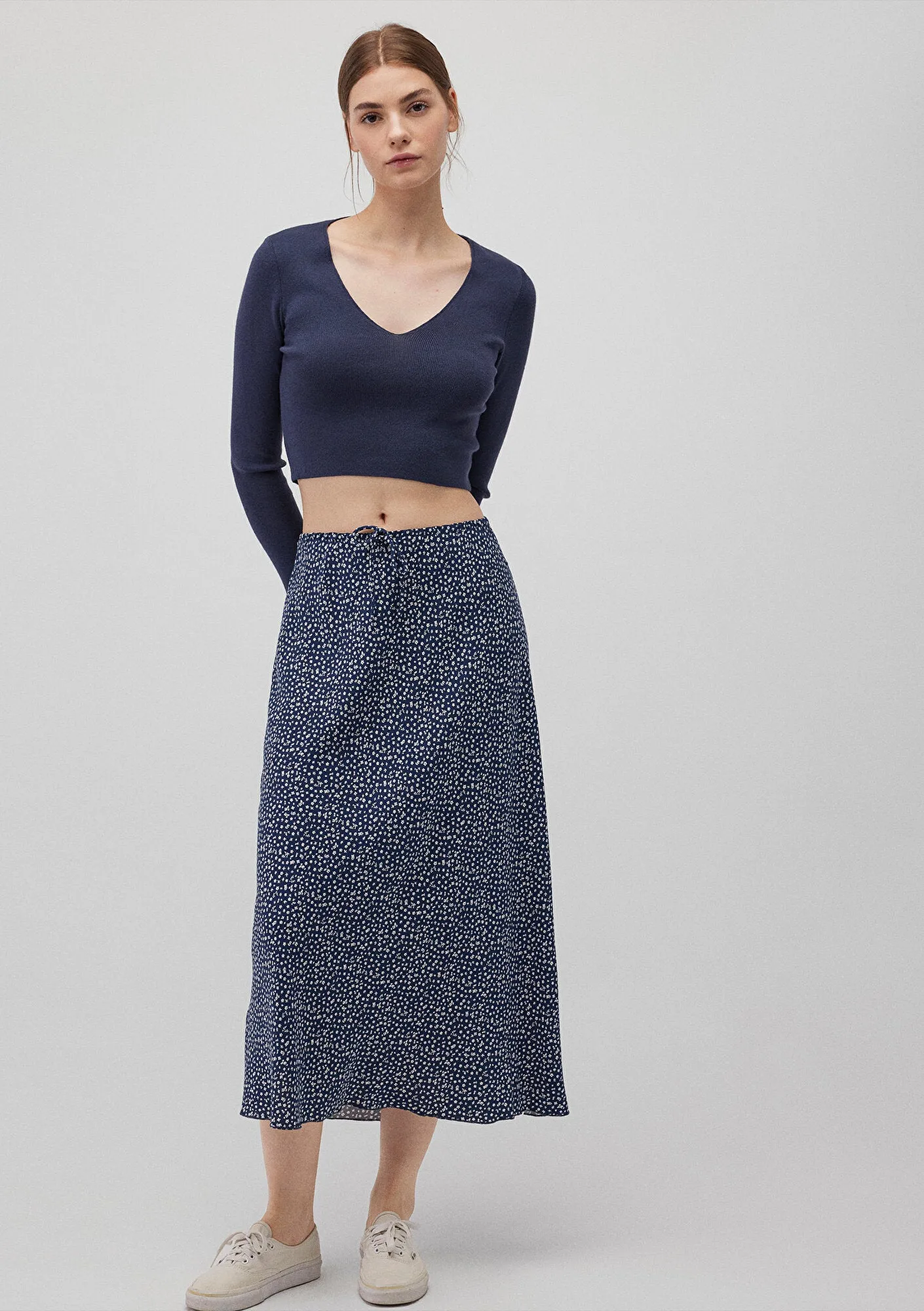 Mini Flower Printed Navy Skirt