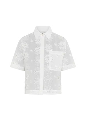 MIRANDA WHITE FLORAL EYELET COTTON SHIRT