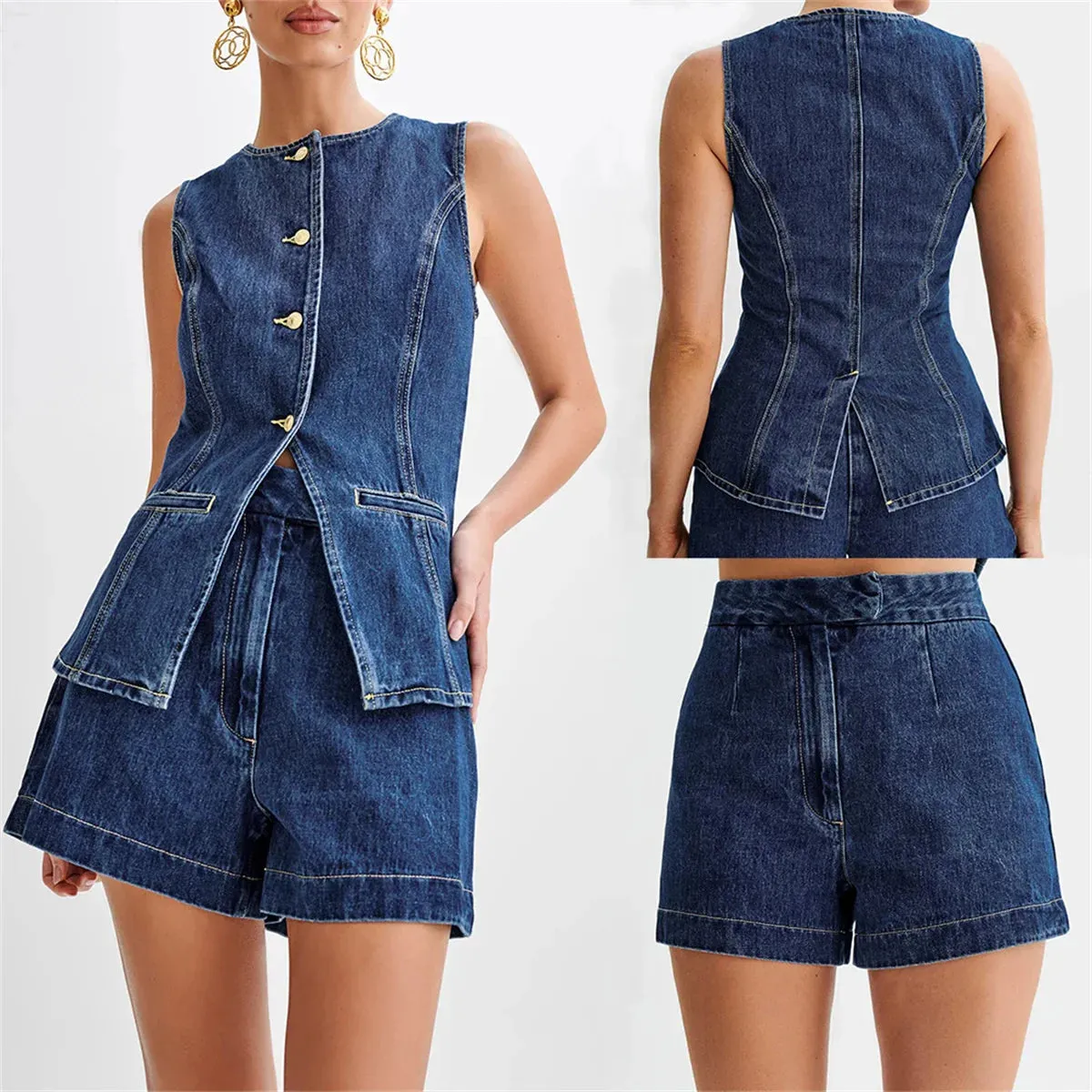Mireille | Casual Denim Shorts Set
