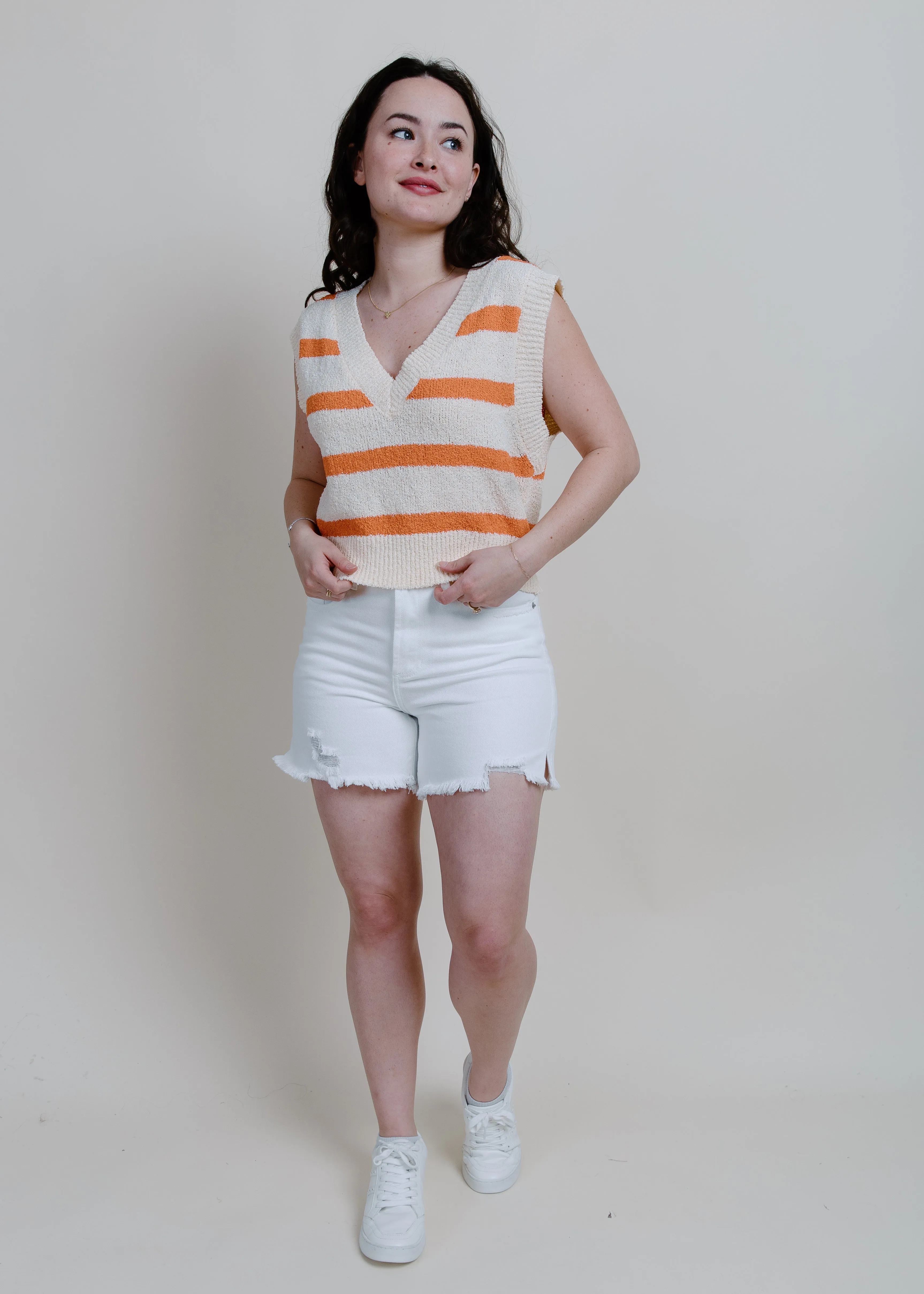 Miriam Mid Length Denim Shorts - Ivory
