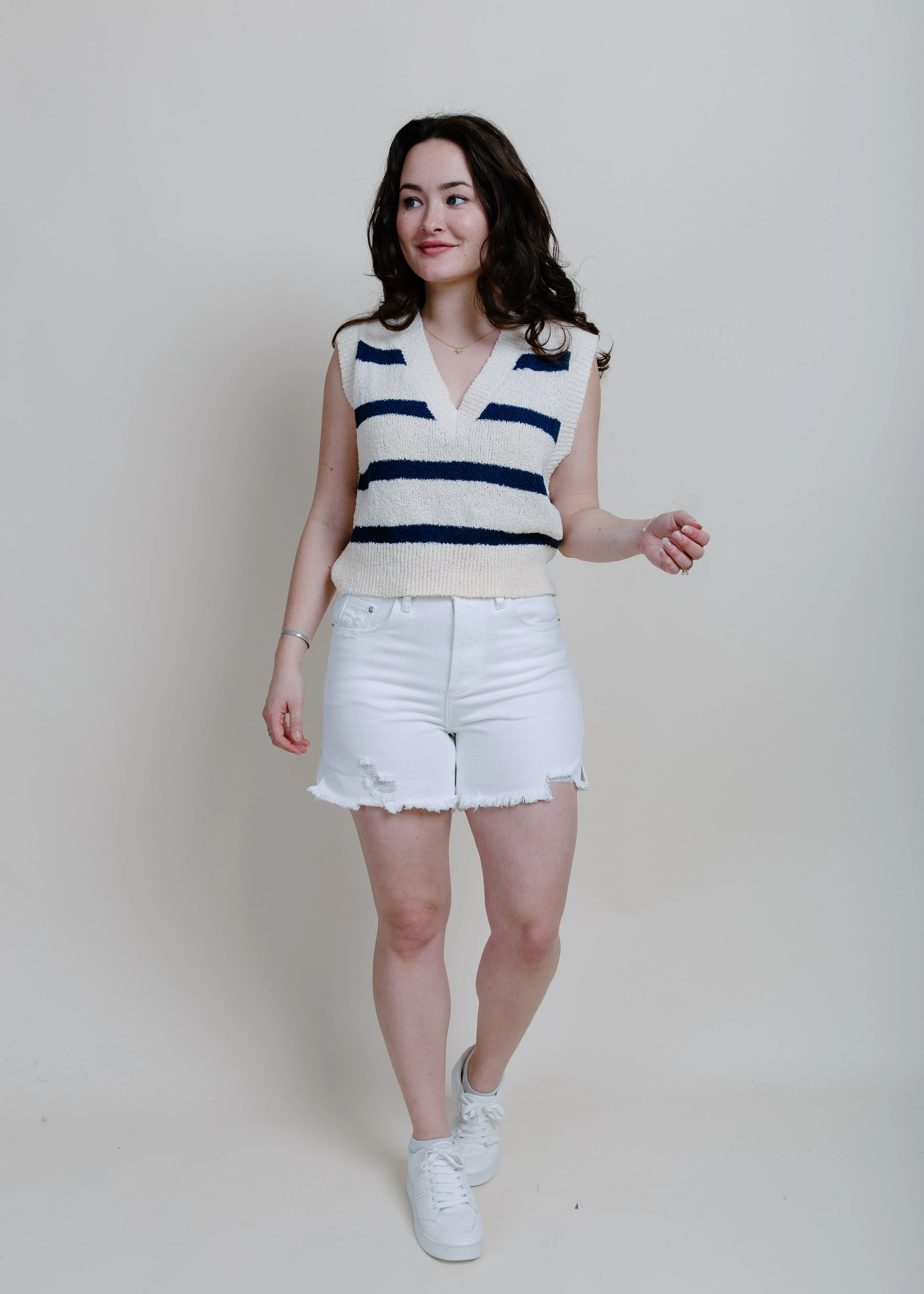 Miriam Mid Length Denim Shorts - Ivory