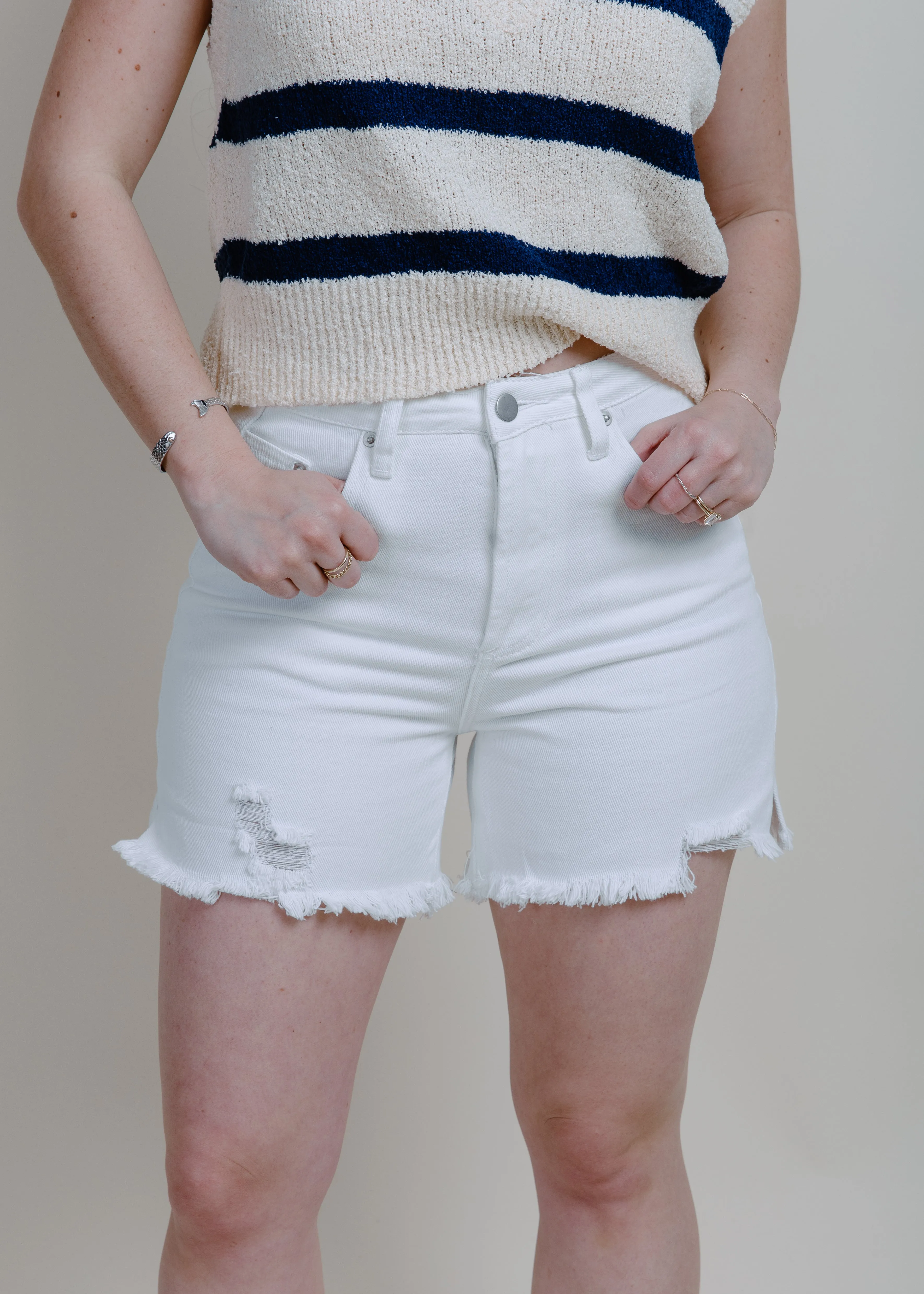Miriam Mid Length Denim Shorts - Ivory
