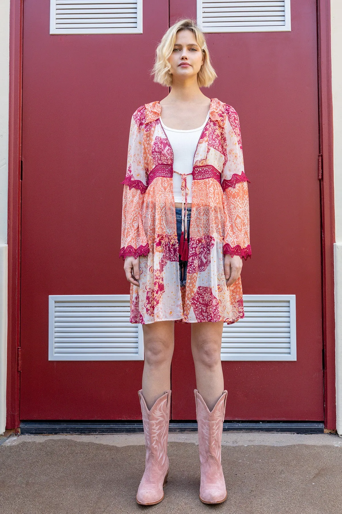 Mixed Printed Lace Kimono