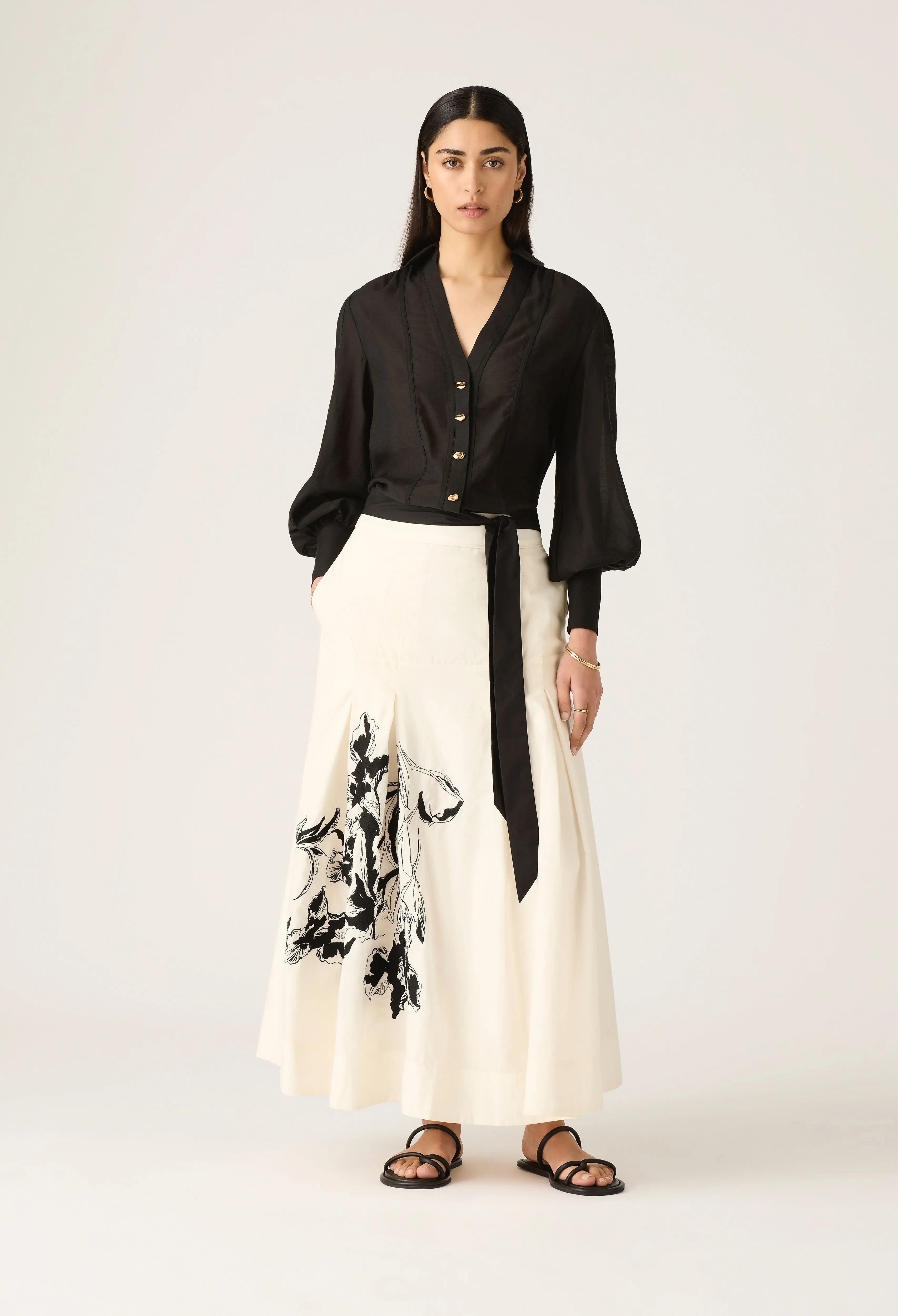 Mos the Label - Lis Embroidery Midi Skirt - Ivory
