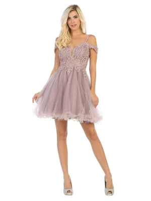 MQ 1668 - Cold Shoulder A-Line Homecoming Dress with Sheer Lace Embroidered Sweetheart Bodice & Layered Tulle Skirt