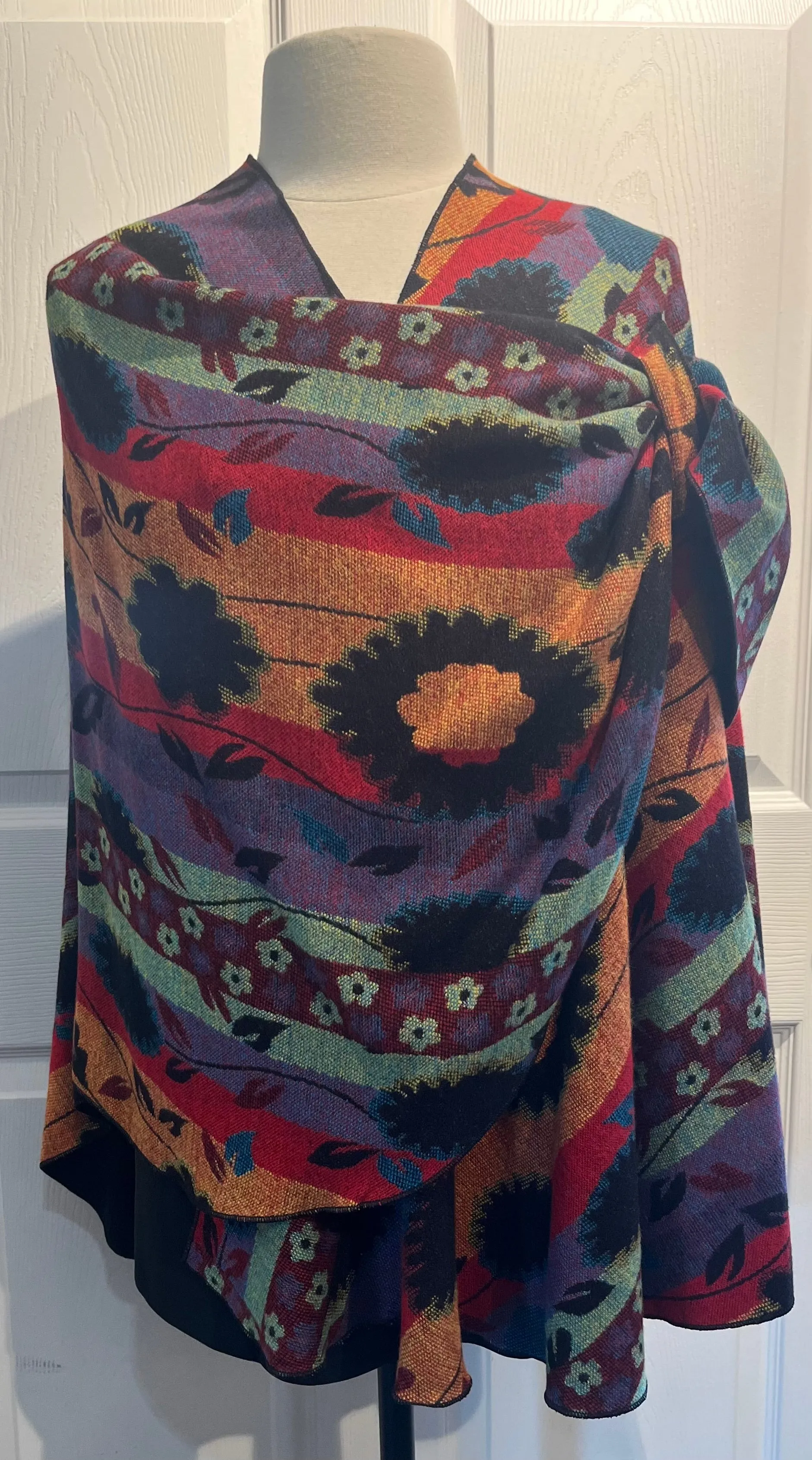 Multi Color Reverses to Black Cashmere Shawl