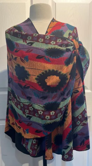 Multi Color Reverses to Black Cashmere Shawl