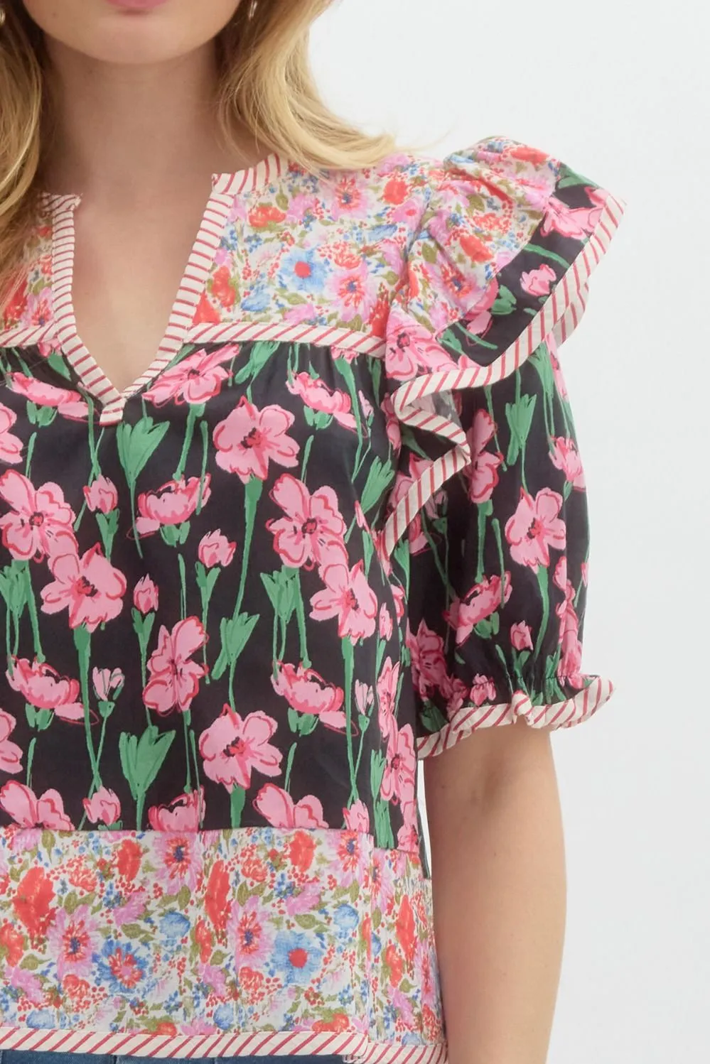 Multi Floral Print Blouse {Black}
