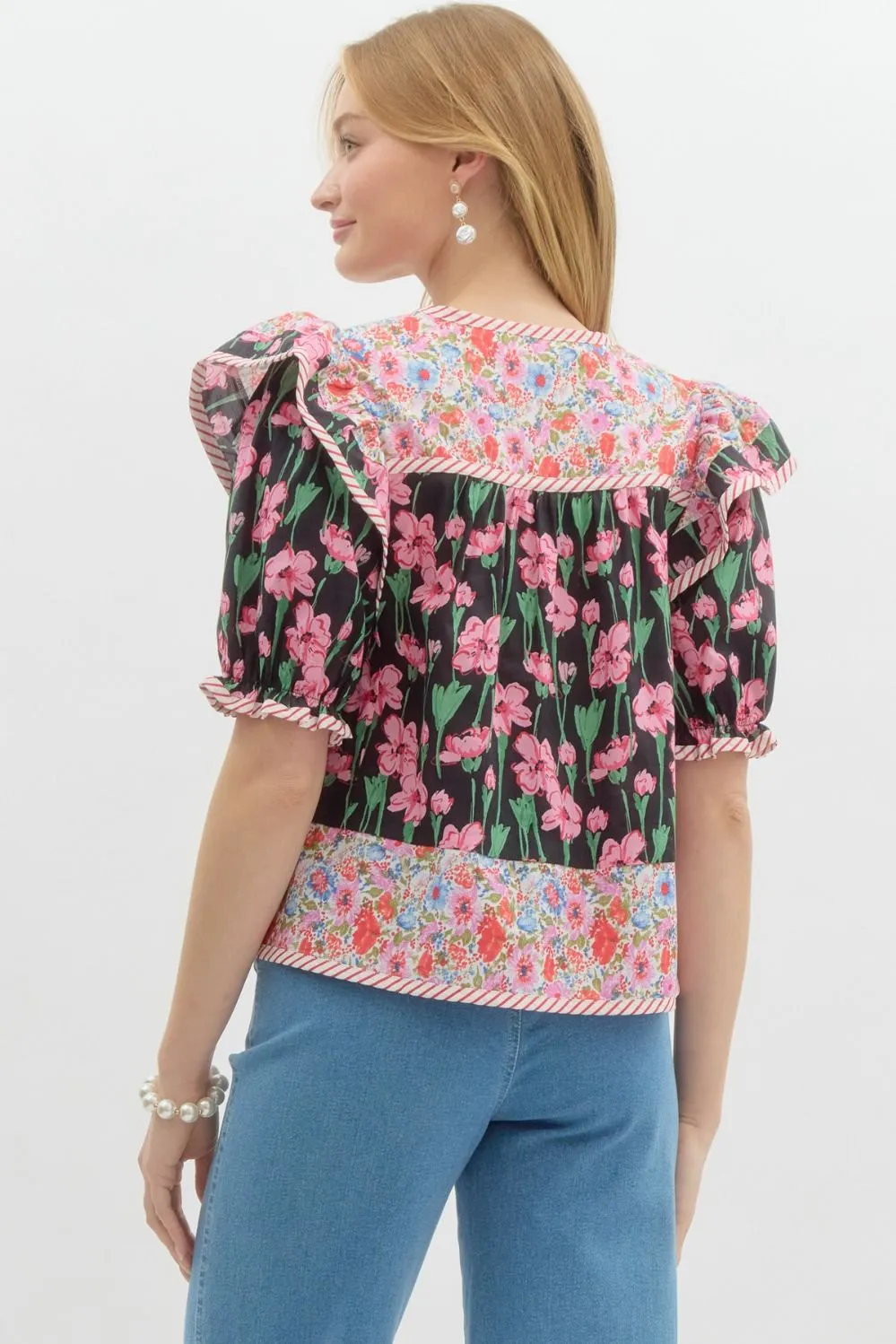 Multi Floral Print Blouse {Black}