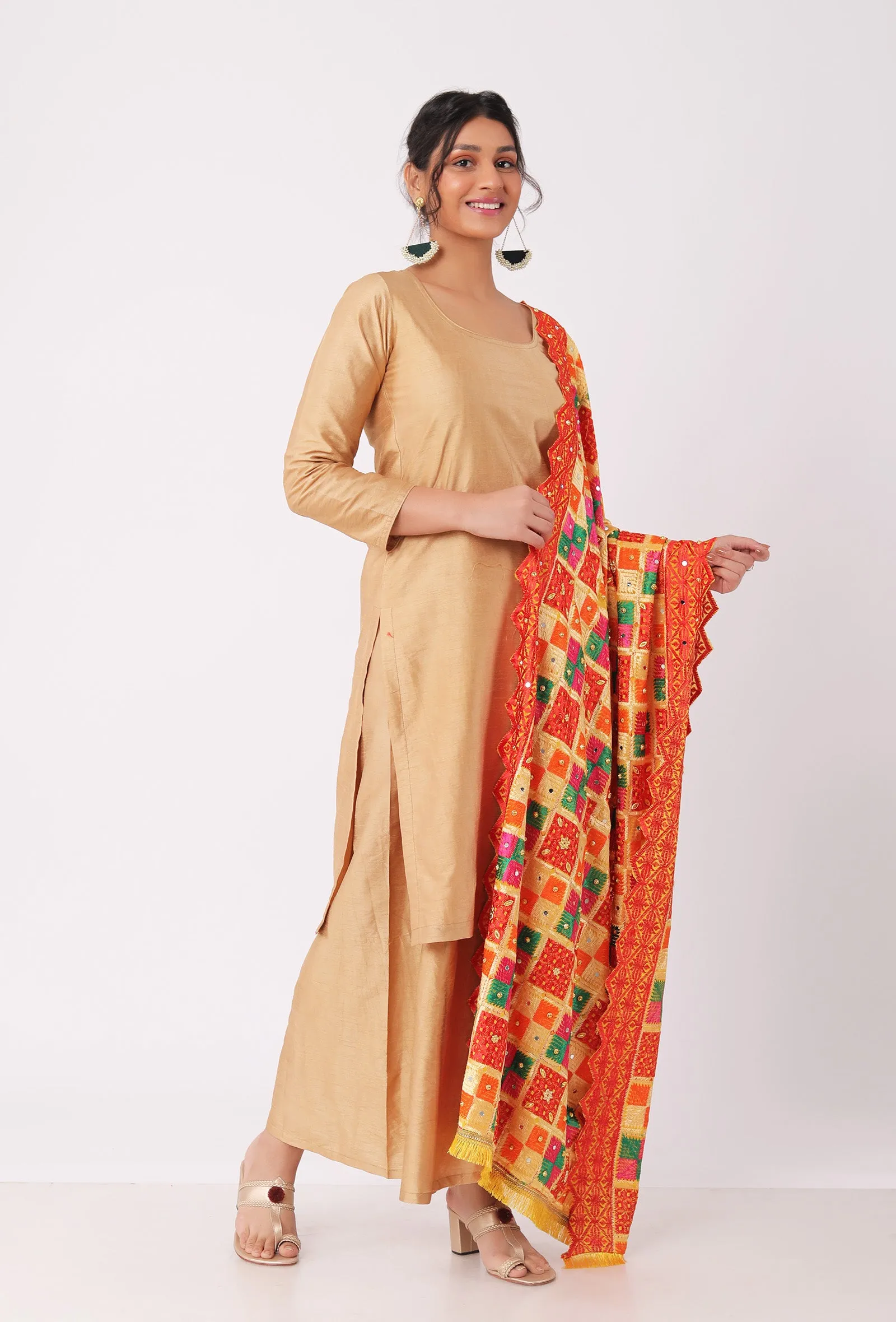 narangi-allover-embriodred-phoolkari-dupatta