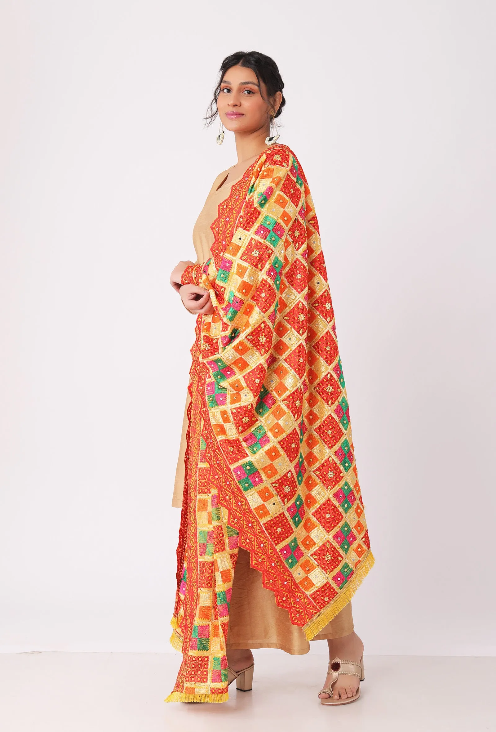narangi-allover-embriodred-phoolkari-dupatta